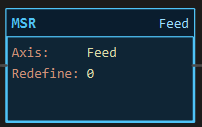 MSR instruction block: a block labelled MSR with rows Axis: Feed and Redefine: 0