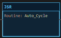 JSR instruction block: a block labelled JSR with one row, Routine: Auto_Cycle