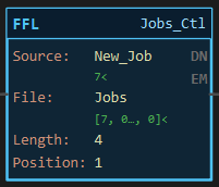 FFL instruction block: Source New_Job, File Jobs, Length 4, Position, with DN and EM indicators
