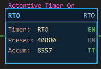 Figure 1 — RTO timing on its first run: MotorRun on, the Accum climbing toward 40000, EN and TT lit, DN dark